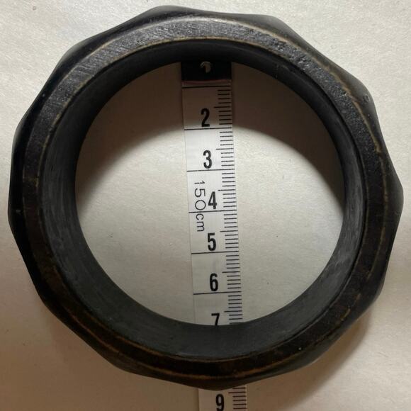 Artisan Boho Wooden Bangle Bracelets Brown Black Carved Stacked - Picture 5 of 6